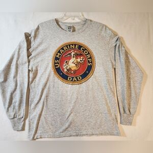 Men's Long Sleeved Gray Tee Marine Dad Size Large‎ EUC